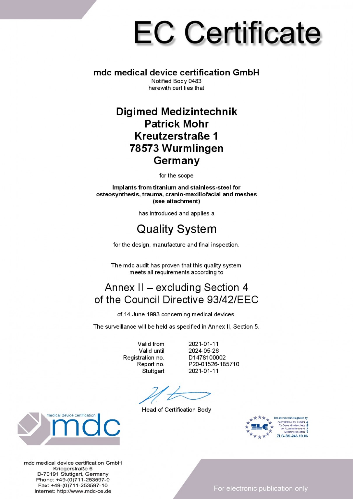 Zertifikate ISO Medizin EG Zertifikat Download Hersteller